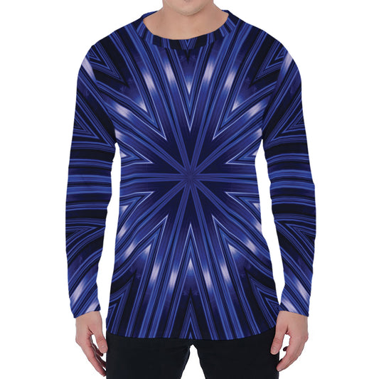 Blue Kaleidoscope Print Men's Long Sleeve T-Shirt