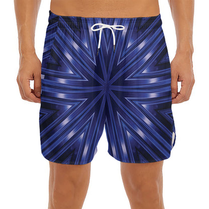 Blue Kaleidoscope Print Men's Split Running Shorts