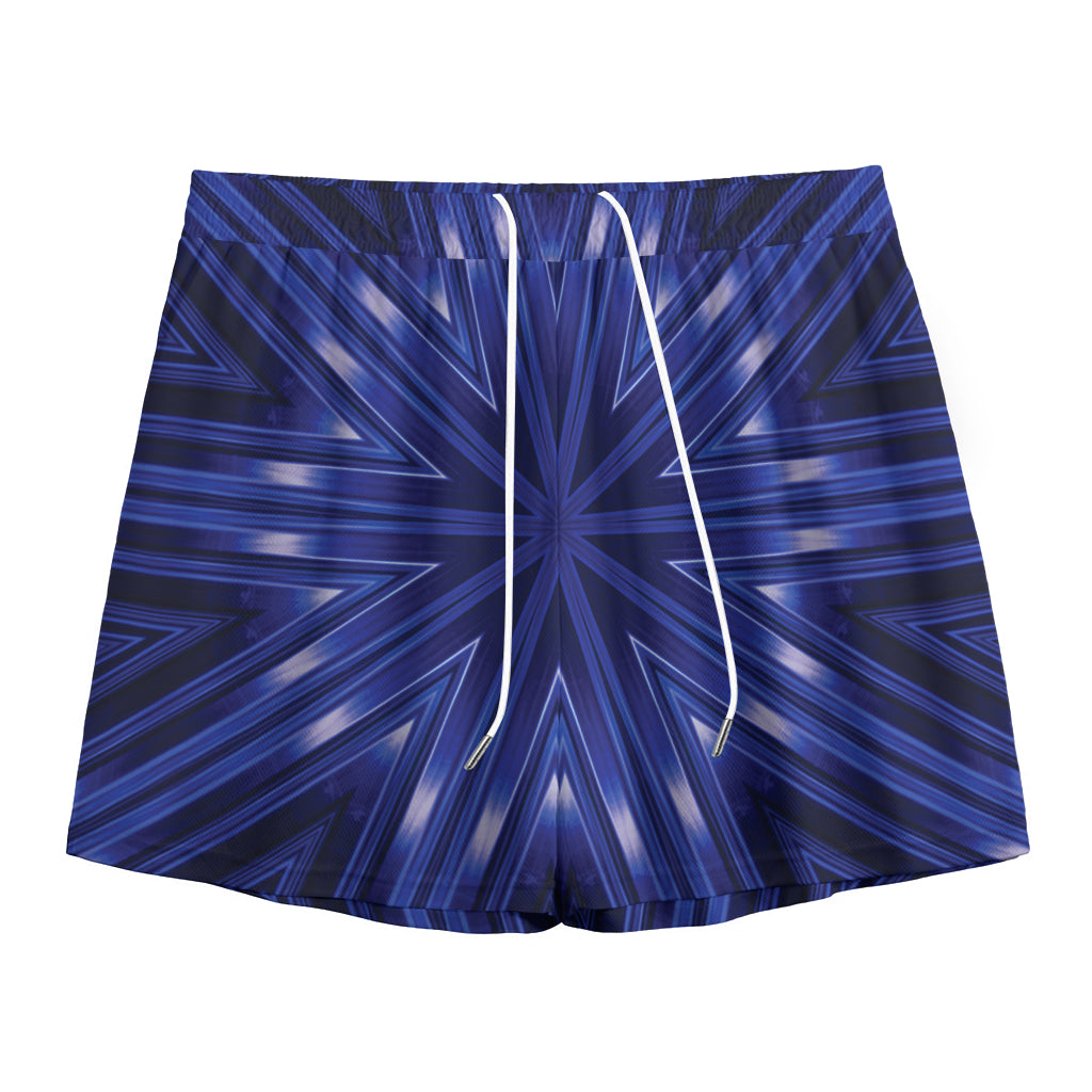Blue Kaleidoscope Print Mesh Shorts