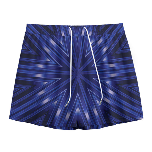 Blue Kaleidoscope Print Mesh Shorts