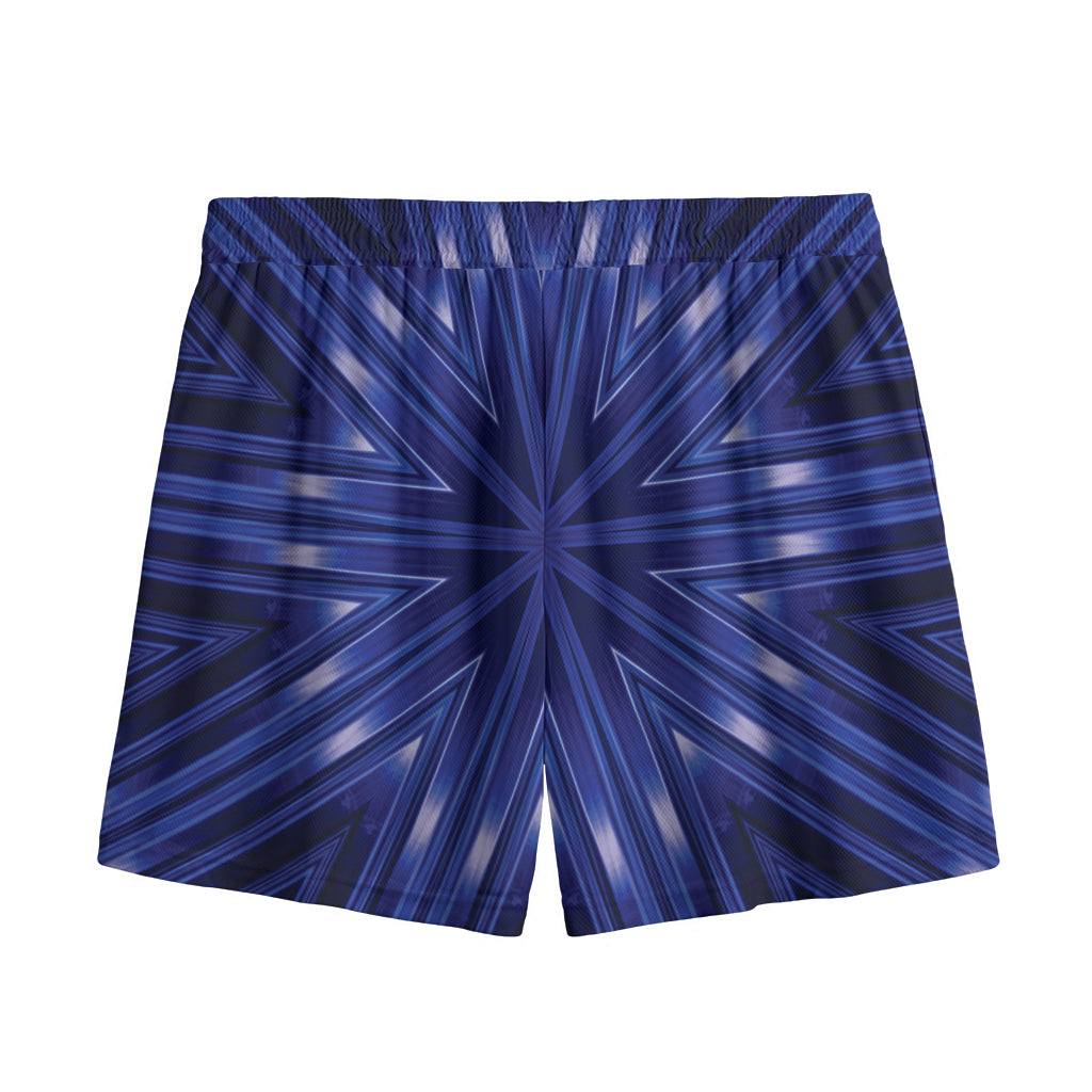 Blue Kaleidoscope Print Mesh Shorts