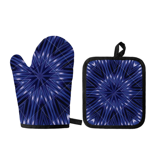Blue Kaleidoscope Print Oven Mitt And Pot Holder Set