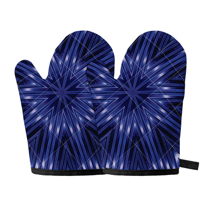Blue Kaleidoscope Print Oven Mitts