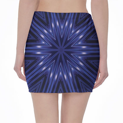Blue Kaleidoscope Print Pencil Mini Skirt