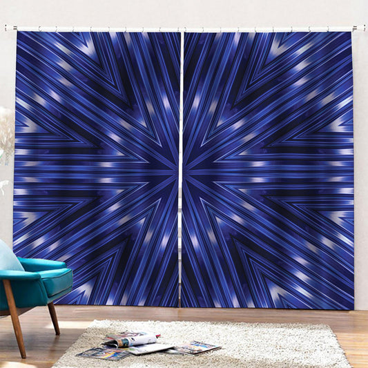 Blue Kaleidoscope Print Pencil Pleat Curtains