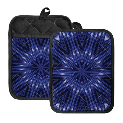 Blue Kaleidoscope Print Pot Holders With Pocket