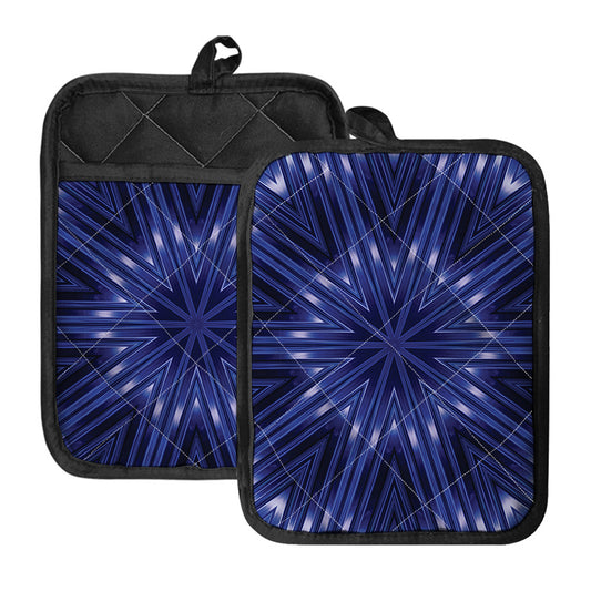 Blue Kaleidoscope Print Pot Holders With Pocket