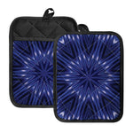 Blue Kaleidoscope Print Pot Holders With Pocket