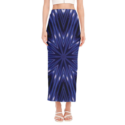 Blue Kaleidoscope Print Side Slit Maxi Skirt