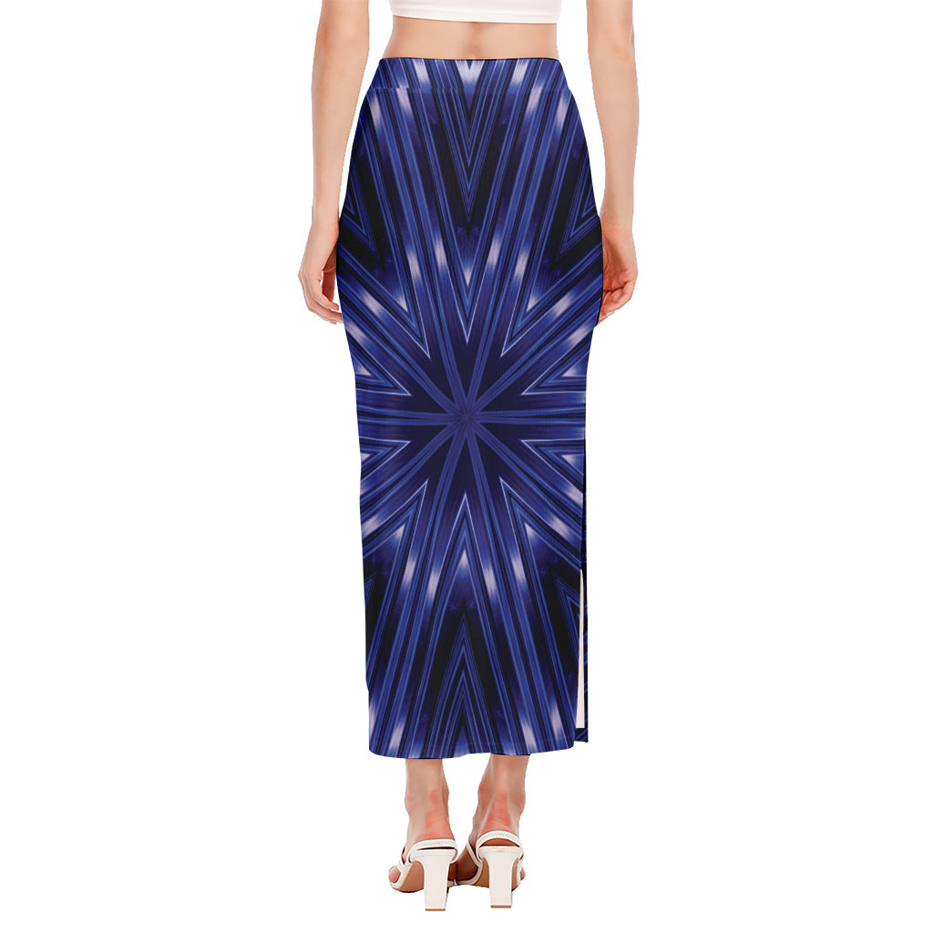 Blue Kaleidoscope Print Side Slit Maxi Skirt