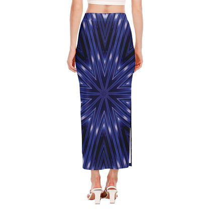 Blue Kaleidoscope Print Side Slit Maxi Skirt