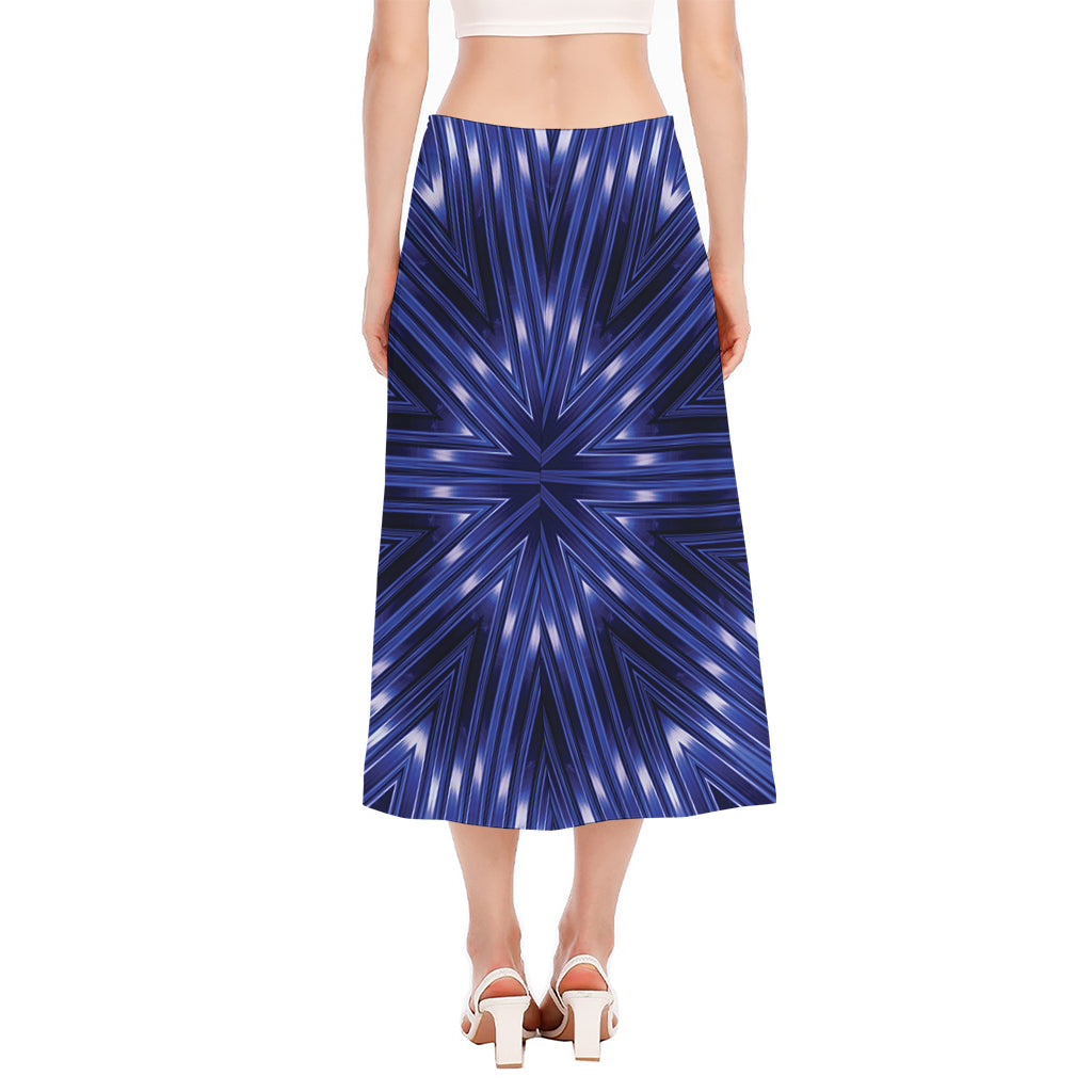 Blue Kaleidoscope Print Side Slit Midi Skirt