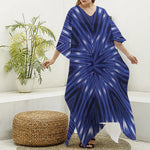 Blue Kaleidoscope Print Silk V-Neck Kaftan Dress
