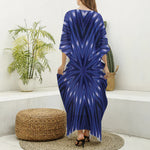 Blue Kaleidoscope Print Silk V-Neck Kaftan Dress