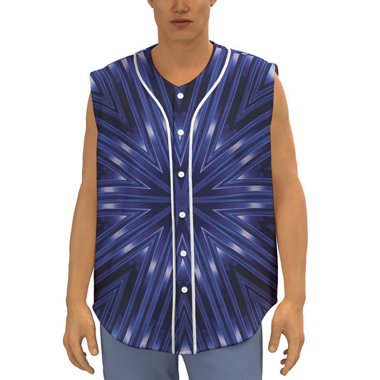 Blue Kaleidoscope Print Sleeveless Baseball Jersey