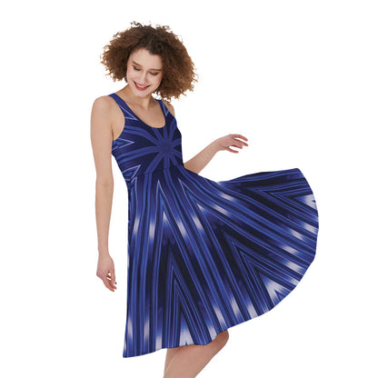 Blue Kaleidoscope Print Women's Sleeveless Dress