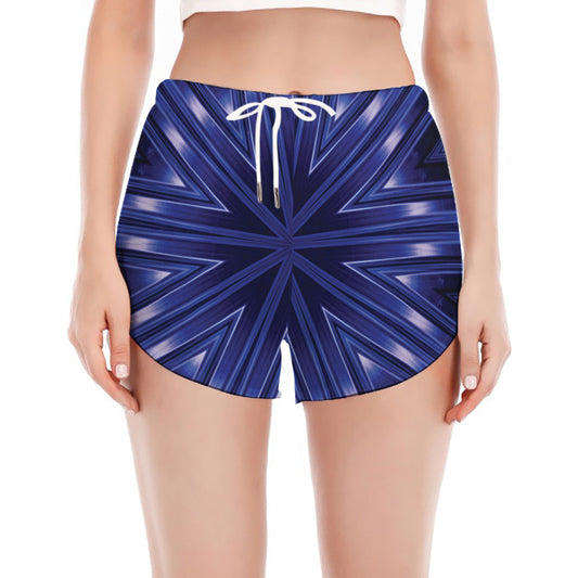 Blue Kaleidoscope Print Women's Split Running Shorts