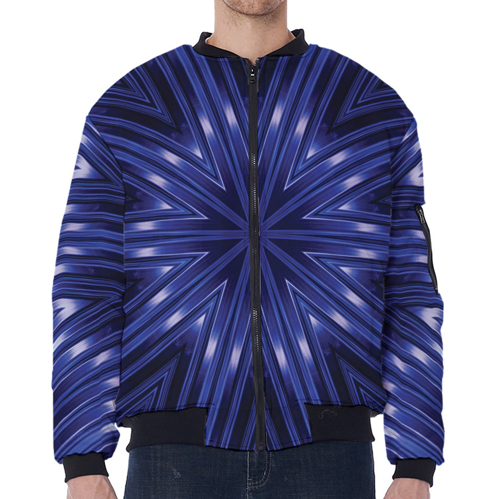 Blue Kaleidoscope Print Zip Sleeve Bomber Jacket