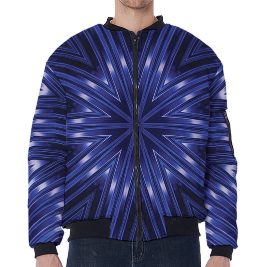 Blue Kaleidoscope Print Zip Sleeve Bomber Jacket