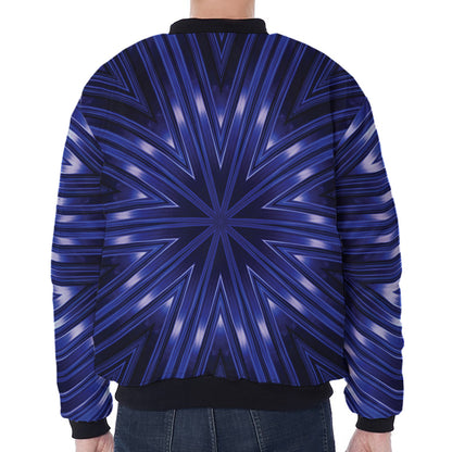 Blue Kaleidoscope Print Zip Sleeve Bomber Jacket