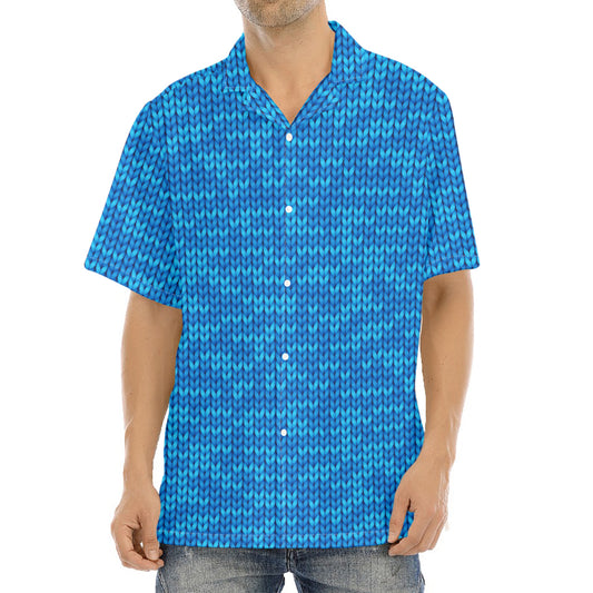 Blue Knitted Pattern Print Aloha Shirt