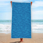 Blue Knitted Pattern Print Beach Towel