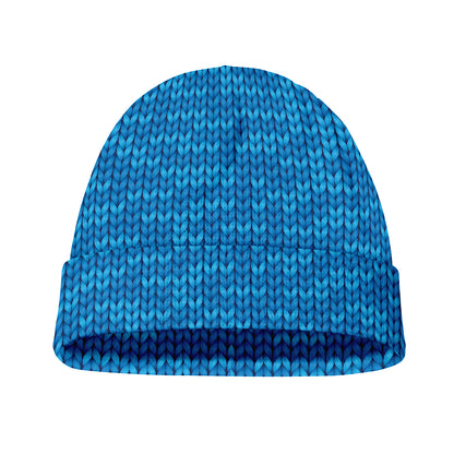 Blue Knitted Pattern Print Beanie