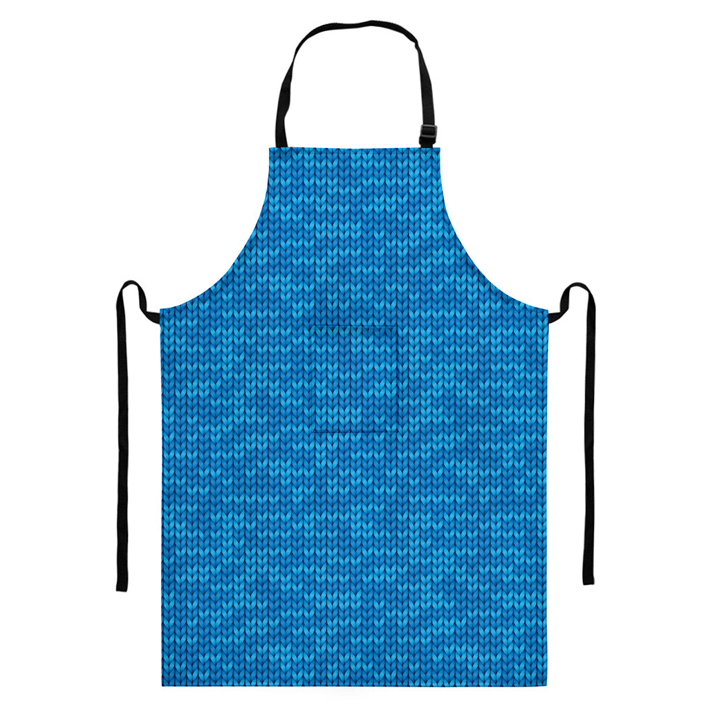 Blue Knitted Pattern Print Bib Apron With Pocket