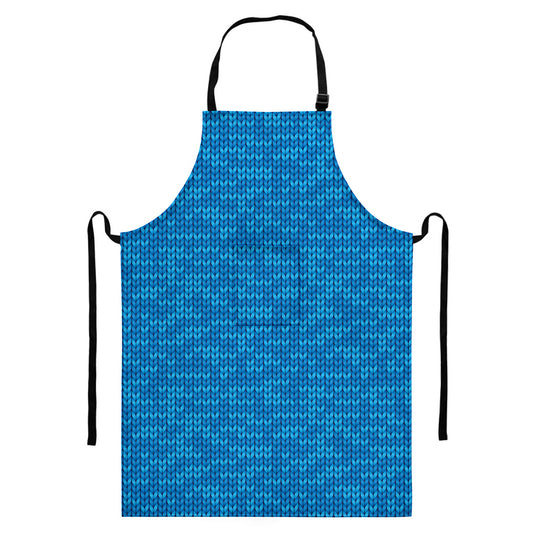 Blue Knitted Pattern Print Bib Apron With Pocket