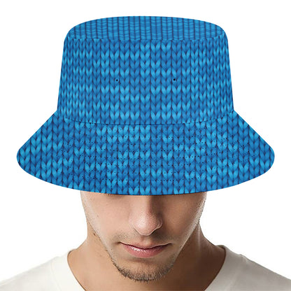 Blue Knitted Pattern Print Bucket Hat