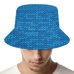 Blue Knitted Pattern Print Bucket Hat