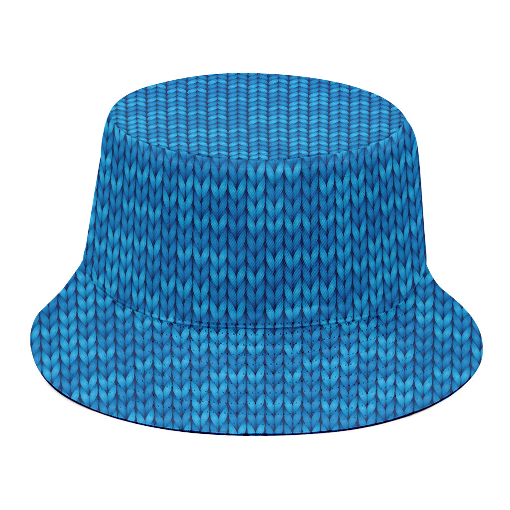 Blue Knitted Pattern Print Bucket Hat