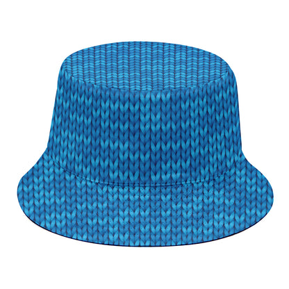 Blue Knitted Pattern Print Bucket Hat