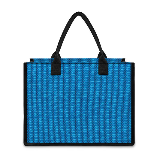 Blue Knitted Pattern Print Canvas Tote Bag