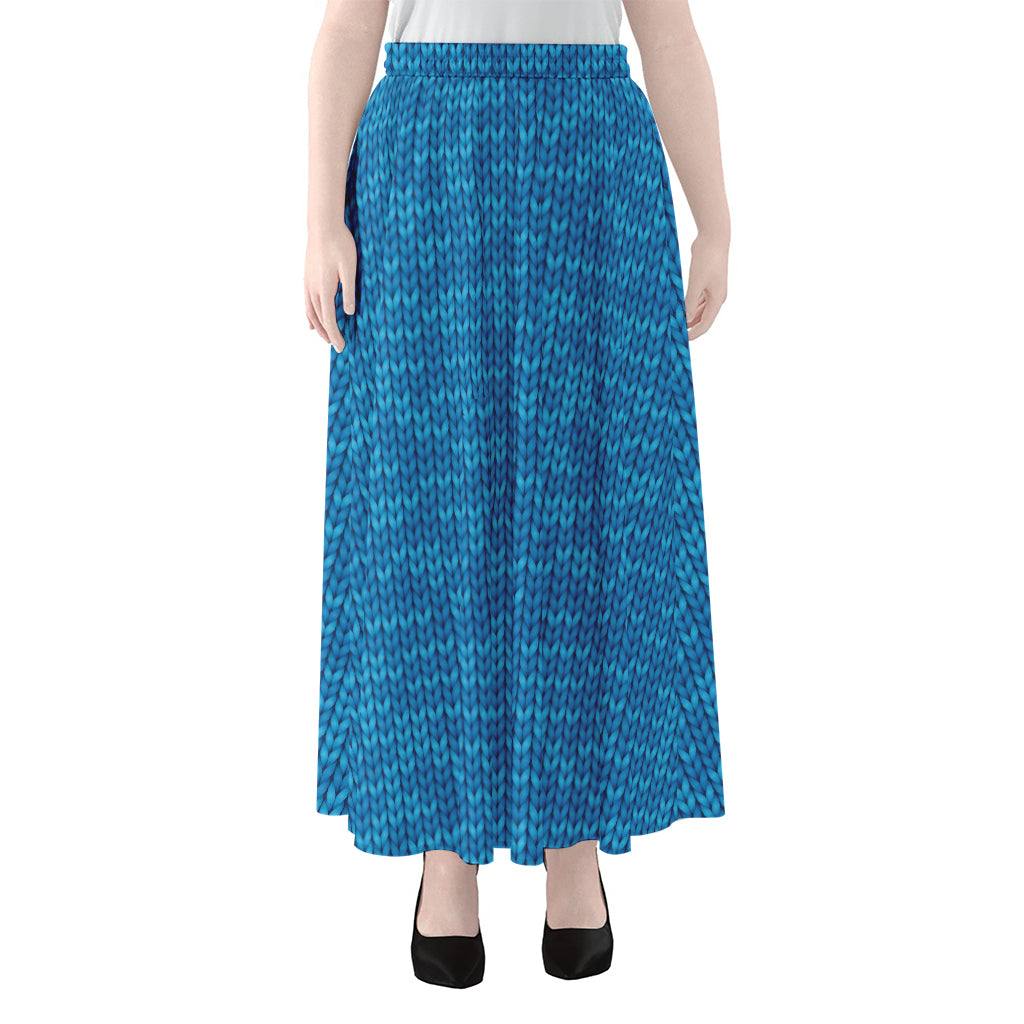 Blue Knitted Pattern Print Chiffon Maxi Skirt