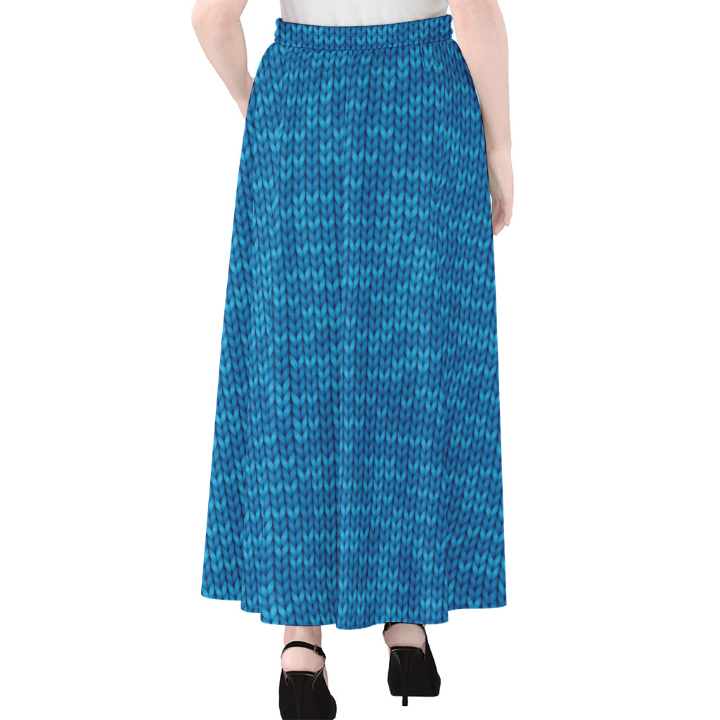 Blue Knitted Pattern Print Chiffon Maxi Skirt