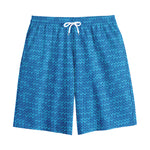 Blue Knitted Pattern Print Cotton Shorts