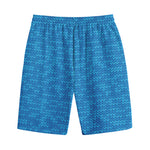 Blue Knitted Pattern Print Cotton Shorts