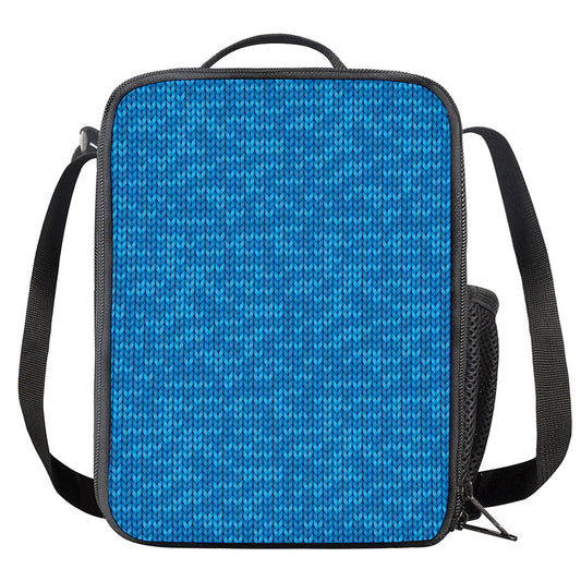 Blue Knitted Pattern Print Crossbody Lunch Bag