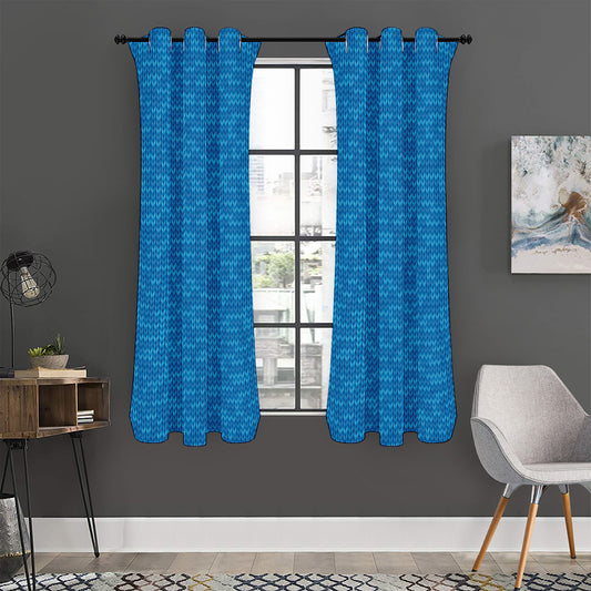 Blue Knitted Pattern Print Curtain