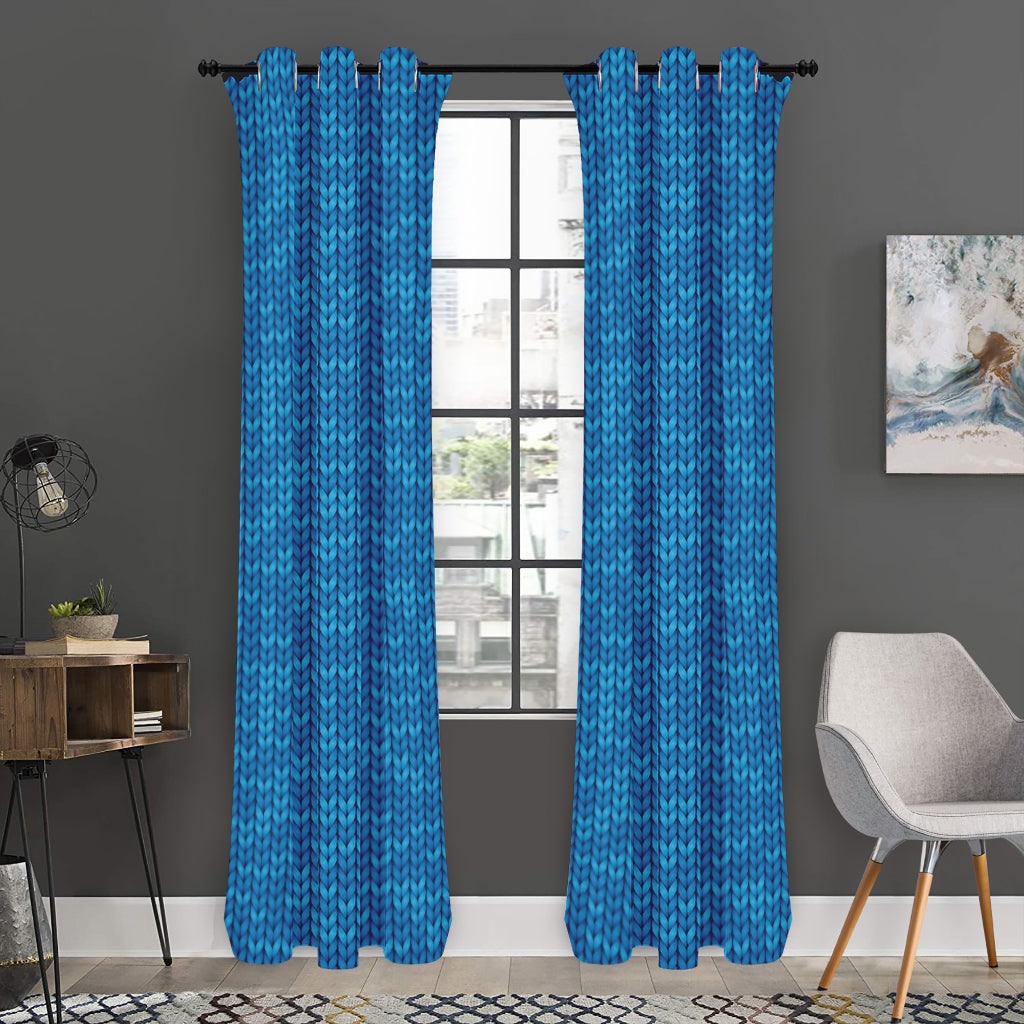 Blue Knitted Pattern Print Curtain