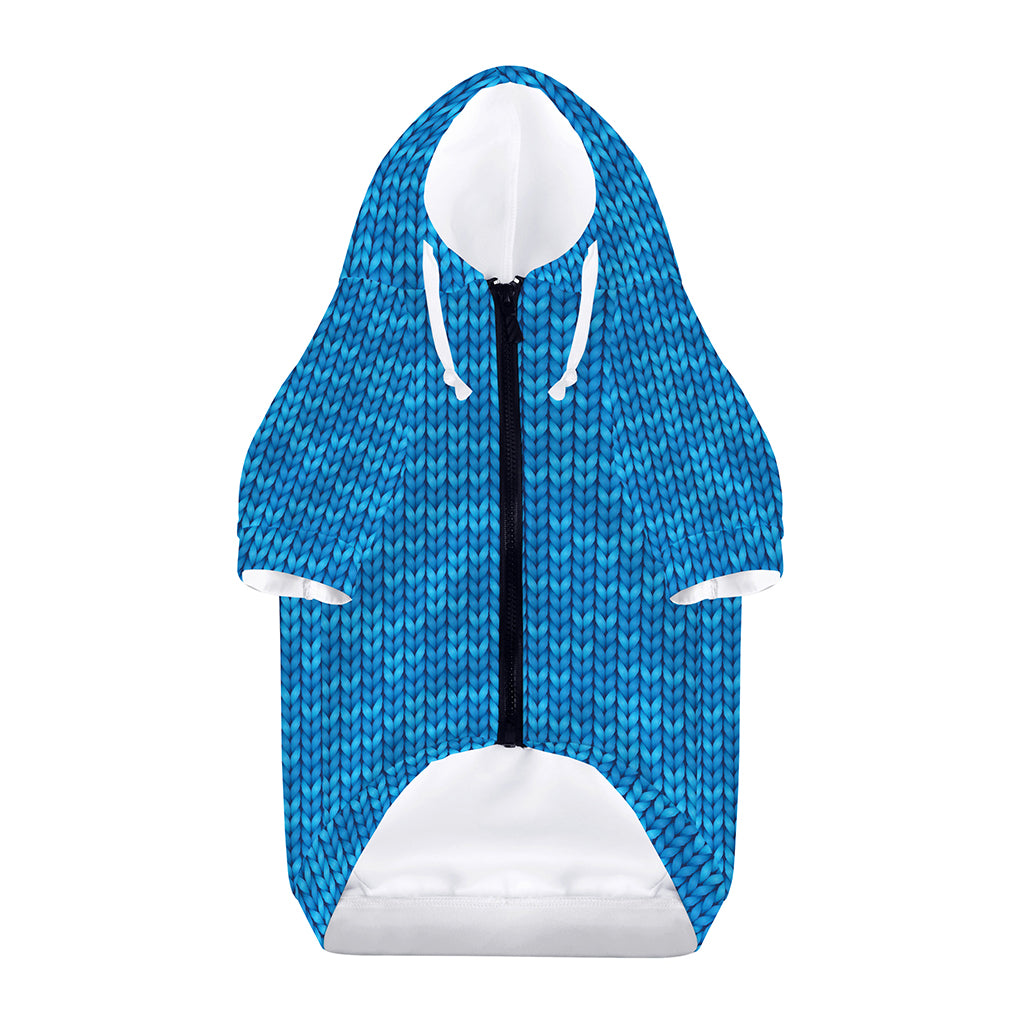 Blue Knitted Pattern Print Dog Zip Up Hoodie