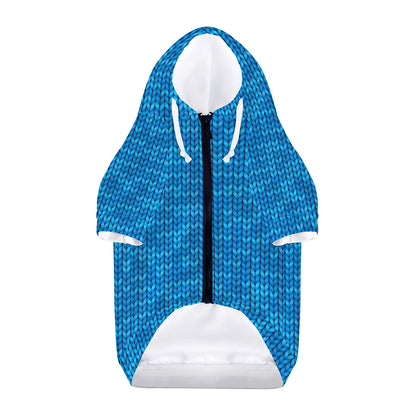 Blue Knitted Pattern Print Dog Zip Up Hoodie