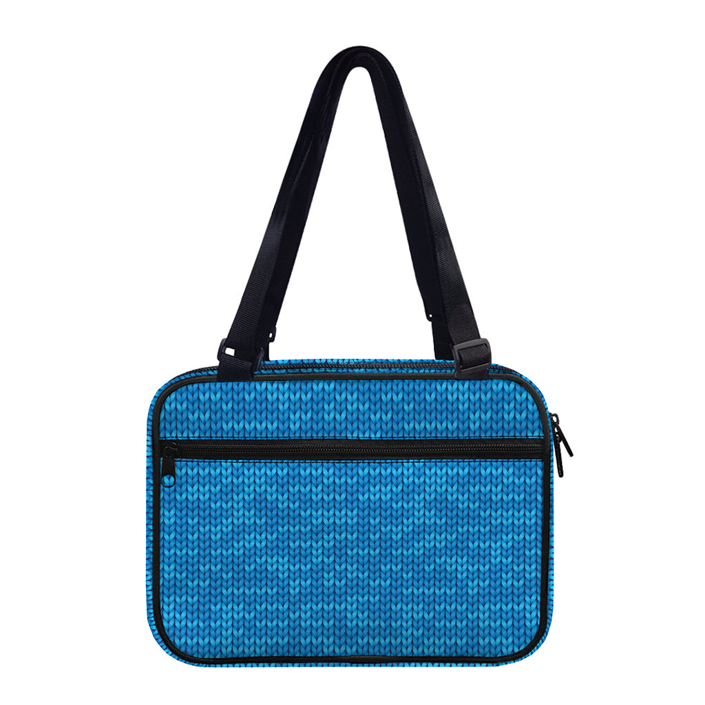 Blue Knitted Pattern Print Double Strap Bible Bag
