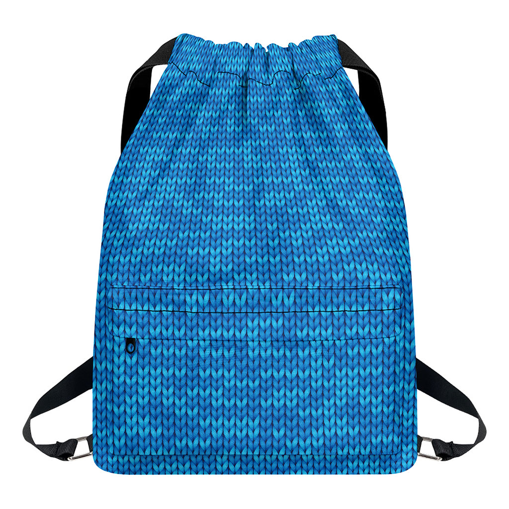 Blue Knitted Pattern Print Drawstring Backpack