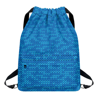 Blue Knitted Pattern Print Drawstring Backpack