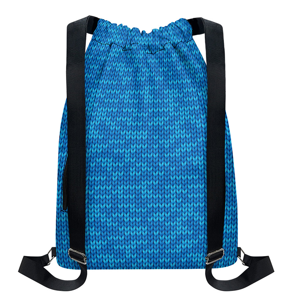 Blue Knitted Pattern Print Drawstring Backpack