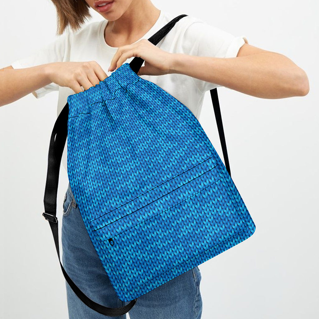 Blue Knitted Pattern Print Drawstring Backpack
