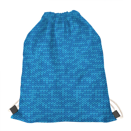 Blue Knitted Pattern Print Drawstring Bag