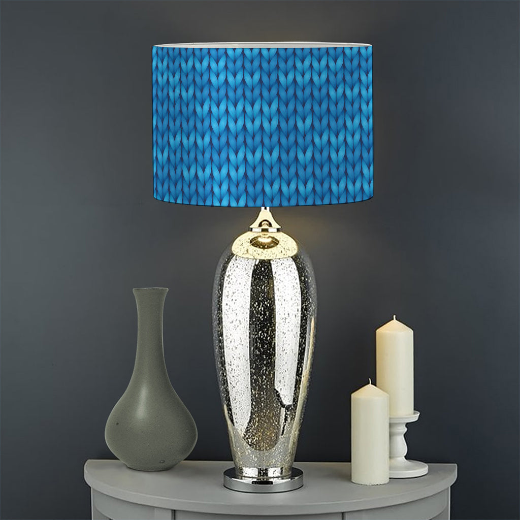 Blue Knitted Pattern Print Drum Lamp Shade